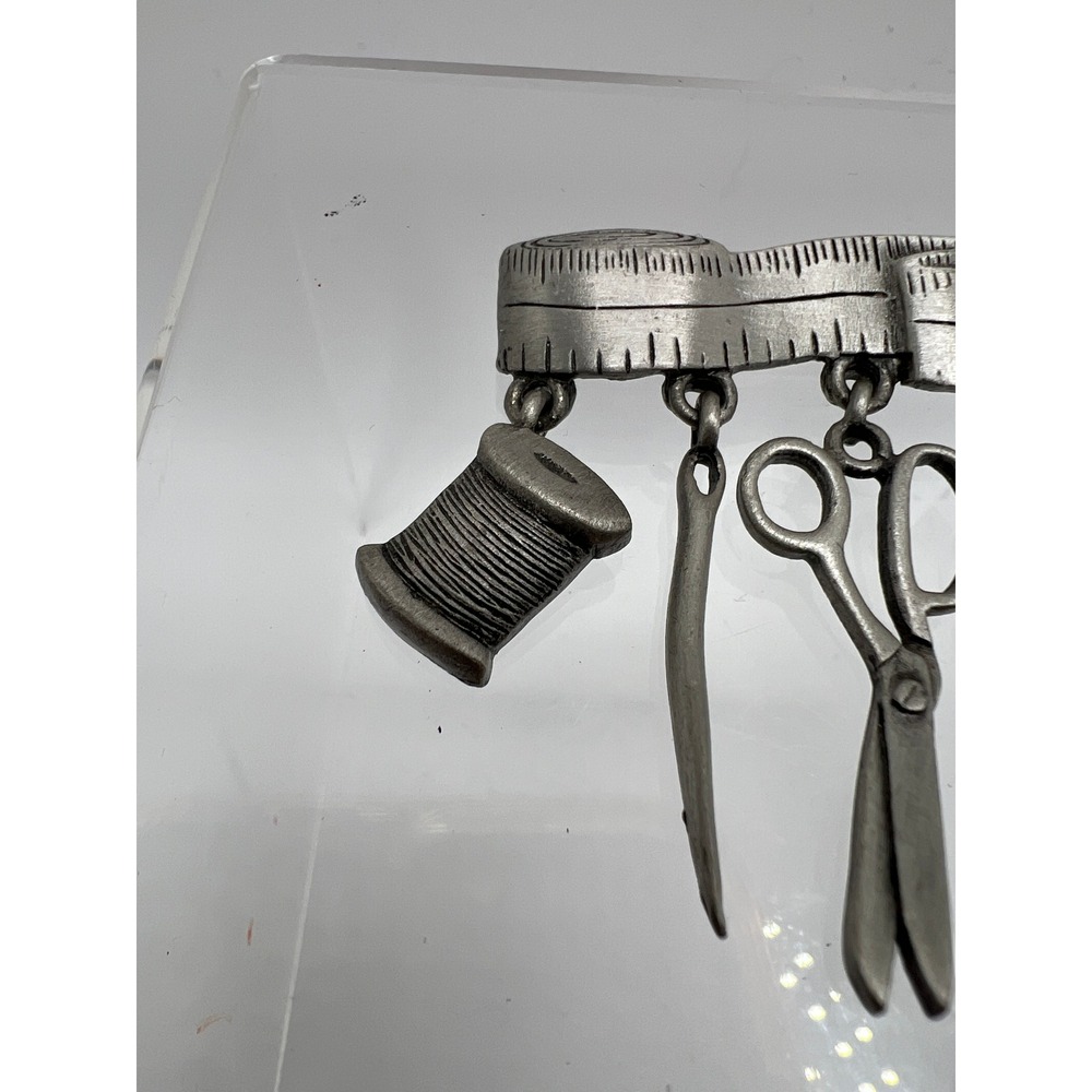 Vintage JJ Jonette Pewter Sewing Charm Pin Brooch 2" Silver Tone - Picture 2 of 9